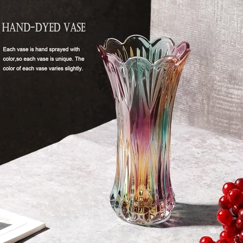Yuccasly Glass Vase-Colorful Flower Vase Decor for Home Dining Table Centerpiece Office Wedding Holiday Party(Phoenix Tail Pattern) - Image 5