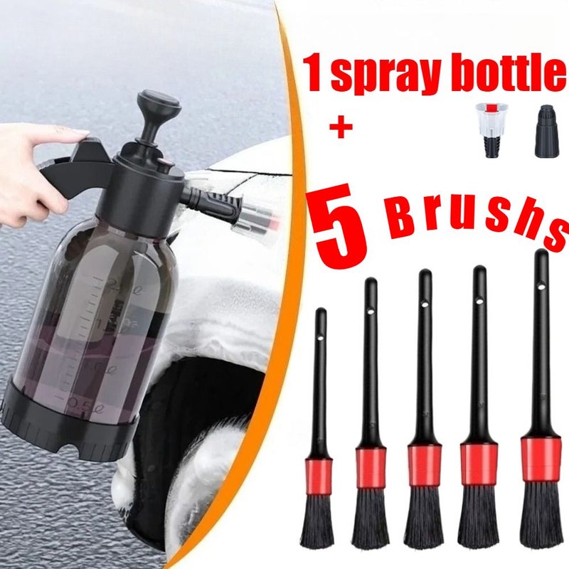 1 Set Car Cleaning Brush Set Including 5 Brushes and 1 Spray Bottle Auto Care Tool for Vehicle Washing and Detailing - Image 1