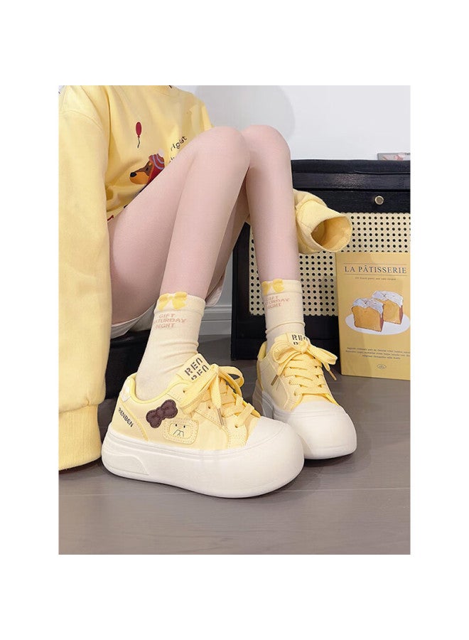 Humanity Renben Women's New Bowknot White Shoes Elevated Casual Versatile Thick-soled Large-toe Sports Sneakers Soft Sole - Image 1
