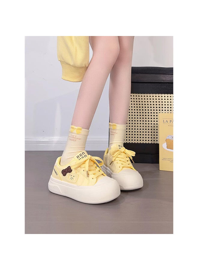 Humanity Renben Women's New Bowknot White Shoes Elevated Casual Versatile Thick-soled Large-toe Sports Sneakers Soft Sole - Image 2