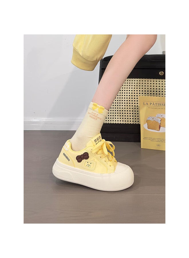 Humanity Renben Women's New Bowknot White Shoes Elevated Casual Versatile Thick-soled Large-toe Sports Sneakers Soft Sole - Image 3