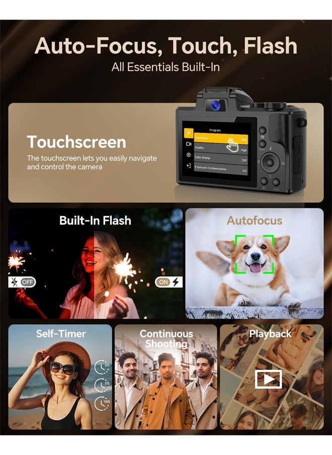 8K Digital Camera, DSLR camera for Photography, 88MP Autofocus WiFi Vlogging Camera  with Front and Rear Lens, Flash, Touch Screen, Lens Hood, 128GB Card  (Black)