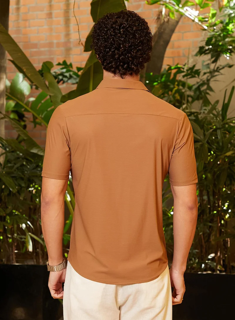 CAHOOT  Men's Sienna Brown Seamless Waffle Shirt for Men | Best Price UAE