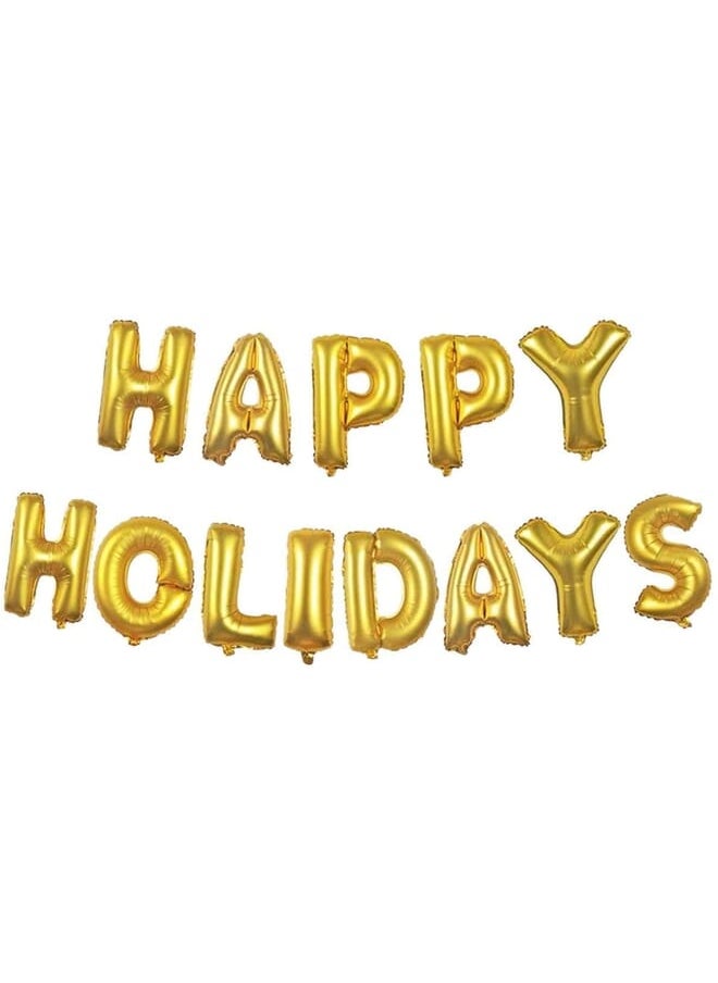 Party Time 1 Set Gold Happy Holiday Balloons Holiday Party Decorations16Inch Happy Holiday Gold Letter Banner Balloon Party Background Decoration Balloon Holiday Party Supplies  - Image 2