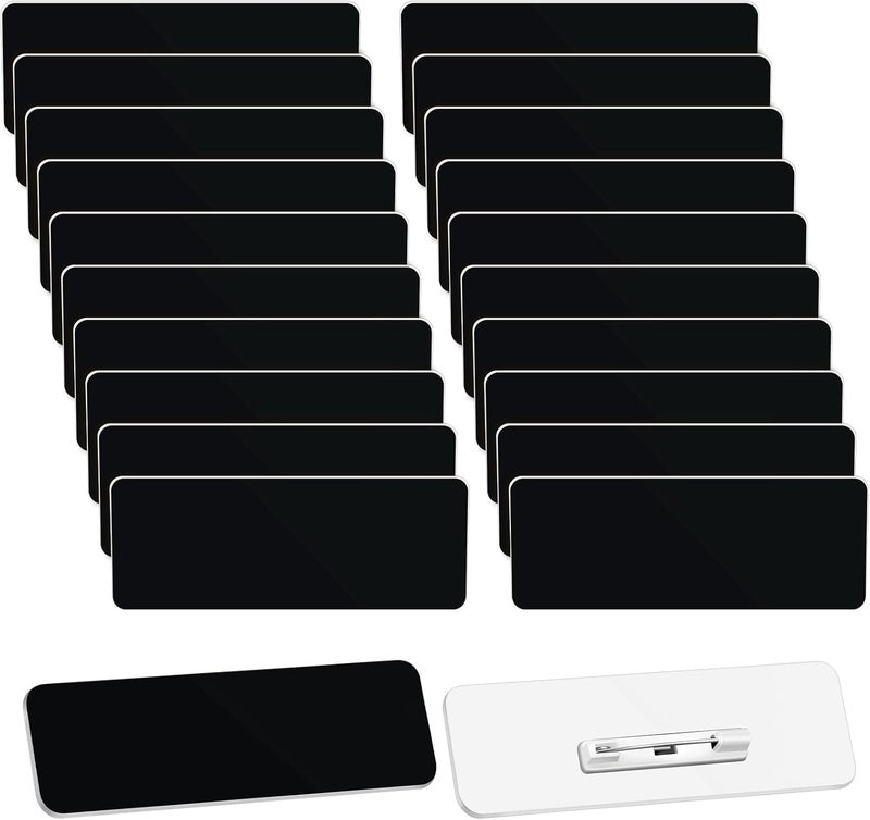 Breling 100 Pieces Name Tags with Pins 1 x 3 Inches Blank Name Tags Reusable ID Badge Holders with Clip for Office Workers Students Employee Custom(Black) - Image 1