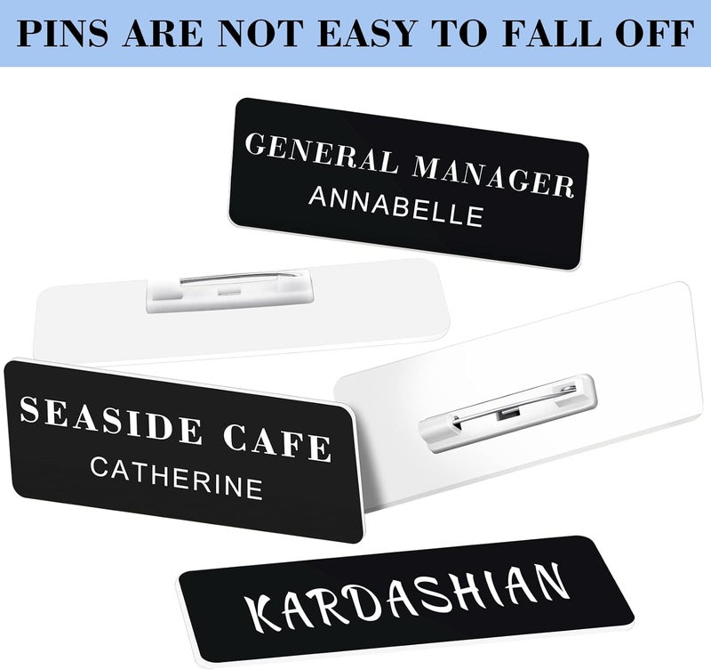 Breling 100 Pieces Name Tags with Pins 1 x 3 Inches Blank Name Tags Reusable ID Badge Holders with Clip for Office Workers Students Employee Custom(Black) - Image 3