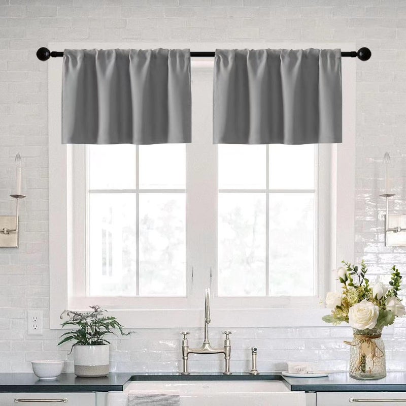 XTMYI SilverLight Grey Window Valances for Living Room BedroomWaterproof Room Darkening Heat Light Blocking Blackout Kitchen Curtains and Valances Set of 2 Pack30 x 16 Inches LongGray