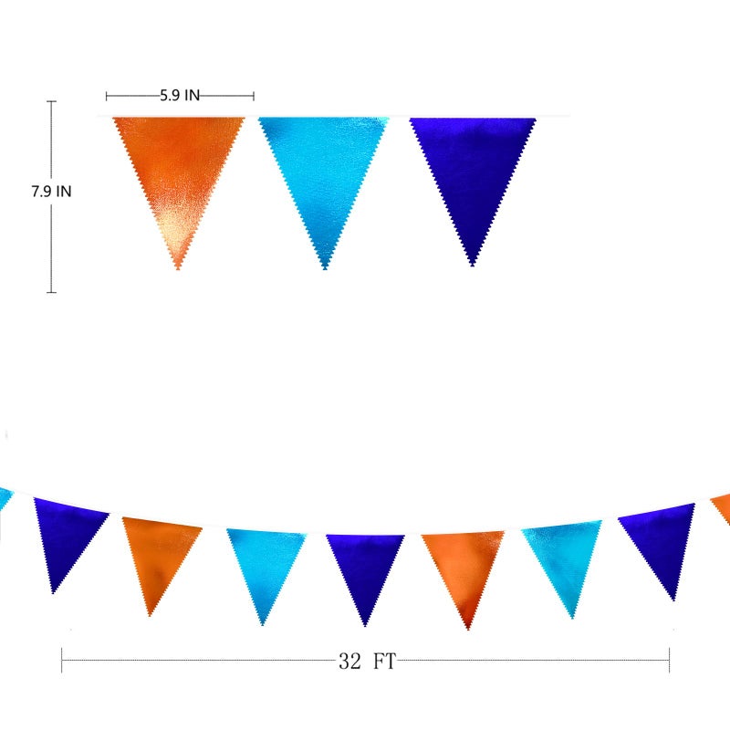 pinkblume Orange Blue Party Decorations Metallic Fabric Triangle Pennant Flag Bunting Banner Garland for Birthday Baby Shower Graduation Bridal Shower Wedding Bachelorette Engagement Space Theme Party Supplies - Image 2