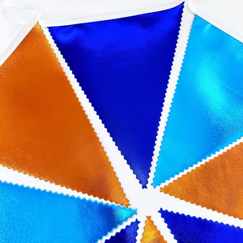 pinkblume Orange Blue Party Decorations Metallic Fabric Triangle Pennant Flag Bunting Banner Garland for Birthday Baby Shower Graduation Bridal Shower Wedding Bachelorette Engagement Space Theme Party Supplies - Image 3