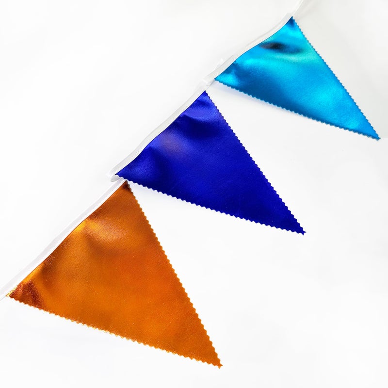 pinkblume Orange Blue Party Decorations Metallic Fabric Triangle Pennant Flag Bunting Banner Garland for Birthday Baby Shower Graduation Bridal Shower Wedding Bachelorette Engagement Space Theme Party Supplies - Image 4