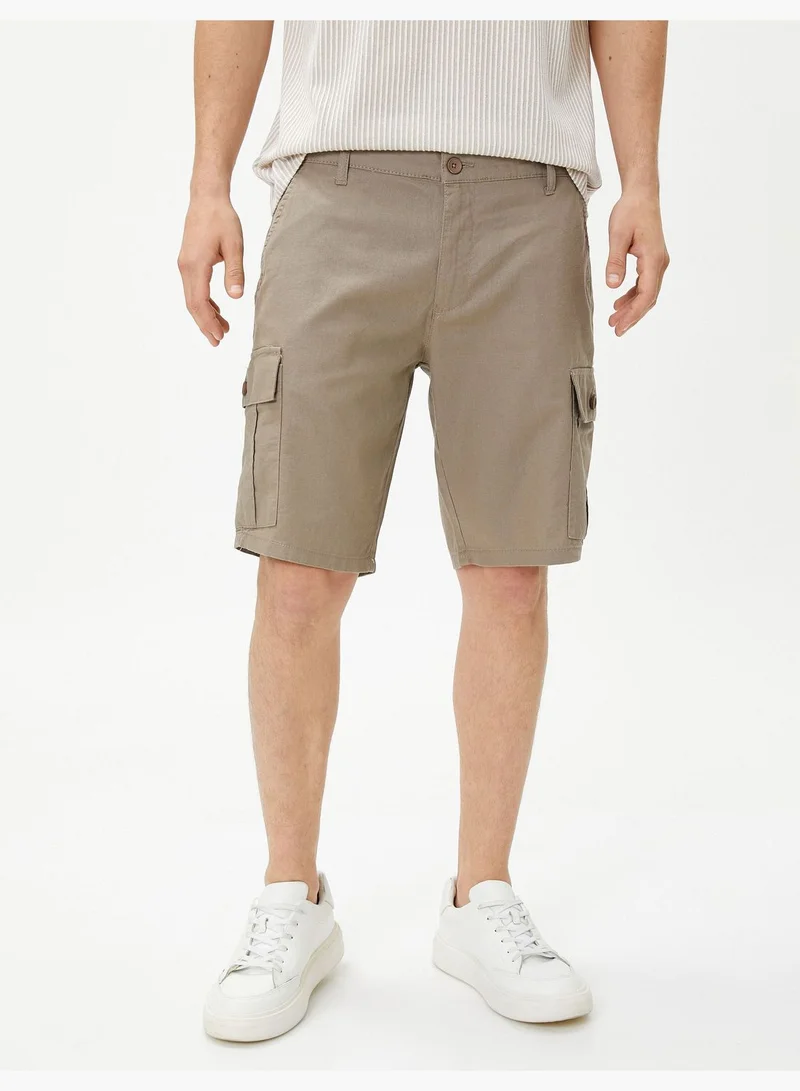 KOTON Linen Blend Cargo Shorts Pocket Detailed Buttoned