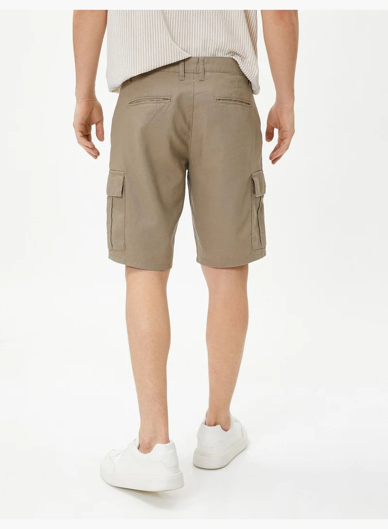 KOTON Linen Blend Cargo Shorts Pocket Detailed Buttoned