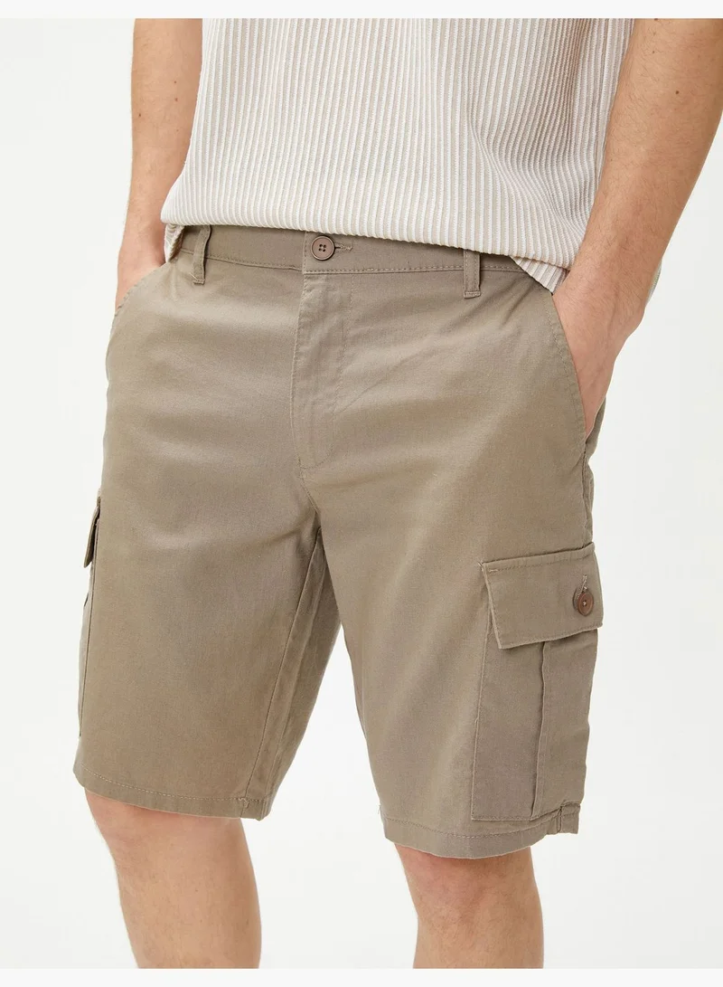 KOTON Linen Blend Cargo Shorts Pocket Detailed Buttoned