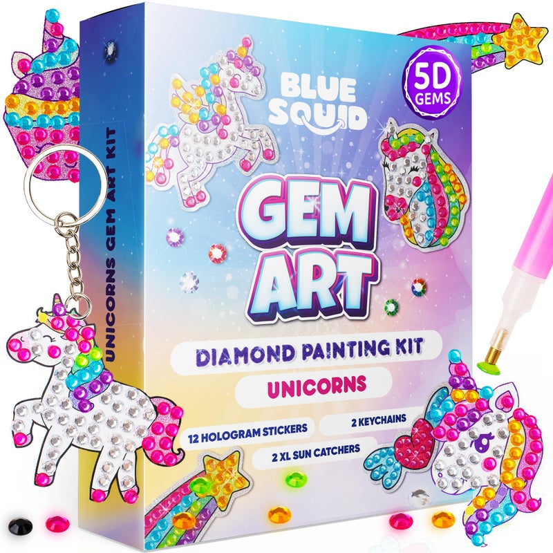 Blue Squid Diamond Art Kits for Kids Unicorn Fun Easy DIY 5D Gem Art Gift Set for Keychains Stickers Sun Catchers Diamond Painting Kit Arts Crafts Kit for Kids Girls Boys Ages 612 - Image 2
