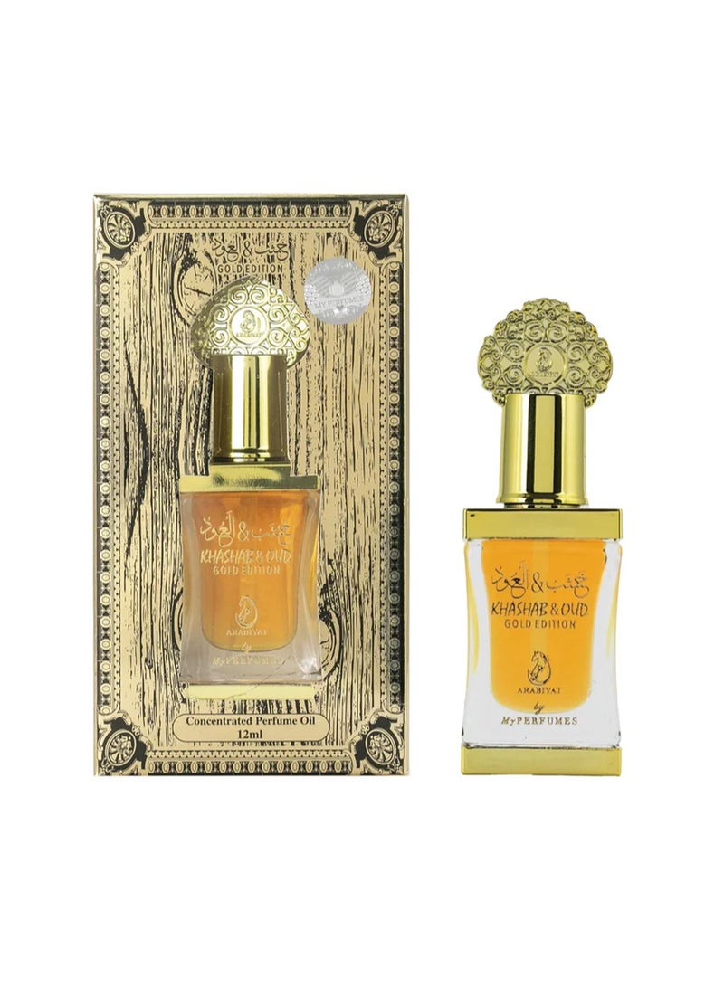 My Perfumes KHASHAB & OUD GOLD EDITION from ARABIYAT Non Alcoholic Concentrated Perfume Oil or Attar for Men and Women 12ml - Image 1