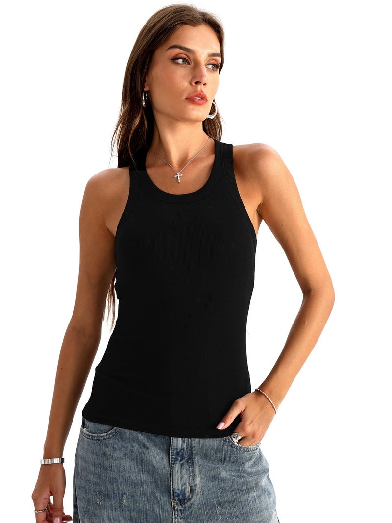 Danysu Summer Tank Tops for Women High Neck Beach Vacation Slim Fit Shirts 2025 Trendy Sexy Camisole Black Large - Image 2