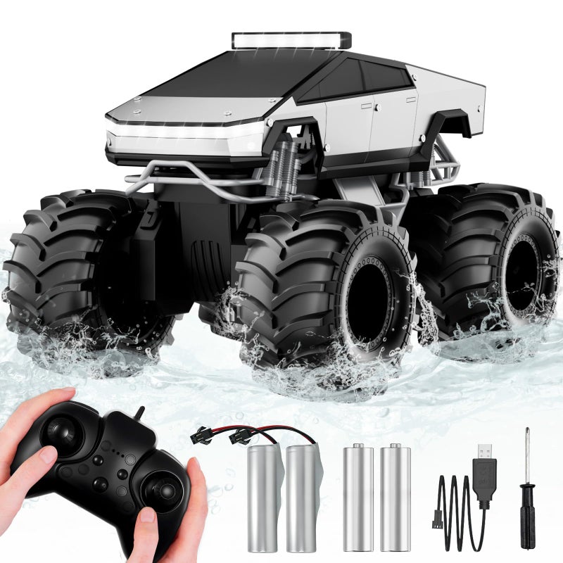 Cokzer Remote Control Car 118 Amphibious RC Cars 4WD All Terrain OffRoad Pickup 24GHz Waterproof Cyber Truck 360 Rotatable Monster Truck Toys for Boys Christmas Birthday Gifts Age 6 7 8 9 1013 - Image 3