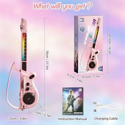 RedCrab Electric Guitar for Kids Stringless Guitars with DJ Turntable Bluetooth Lights Musical Instrument Toys for Kids Ages 35 59 912 as Birthday Gift Pink - Image 5