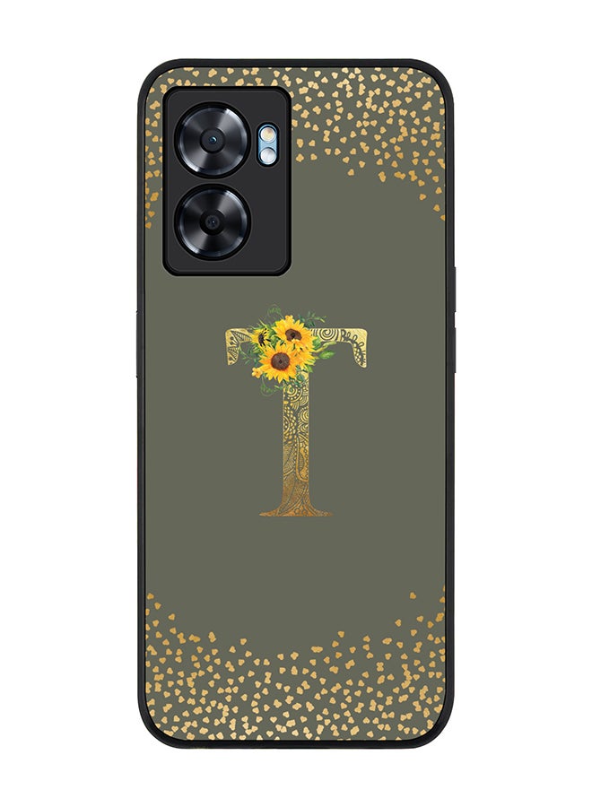 Stylizedd Rugged Black edge case for Oppo A77 5G / Oppo A57 5G - Custom Monogram Initial Letter Floral Pattern Alphabet - T (Olive Green ) - Image 1
