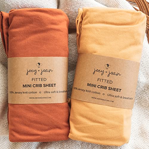 Mini Portable 24x38 Fitted Crib Sheets  Compatible with Dream on Me Delta Porta Crib and Arms Reach Ideal Cosleeper  100 Jersey Cotton  Mustard Yellow  Burnt Orange  2 Pack