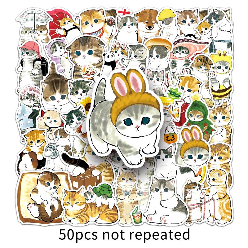 50 Cute Hand-drawn Cat Stickers Waterproof Decoration 50 hand-painted kittens -941