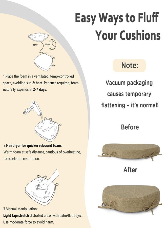ELFJOY Chair Cushions for Dining Chairs 2.4 Inch Thick Windsor Seat Cushions for Kitchen Dining Room Non Slip Seat Pads with Removable Washable Cover and Ties Set of 2, Beige(16.5"x15.5") - Image 5