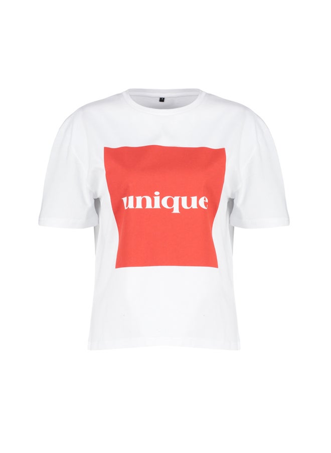 trendyol - White Premium Relaxed/Wide Fit Printed Soft Button Knitted T-Shirt TWOSS24TS00077 - Image 1