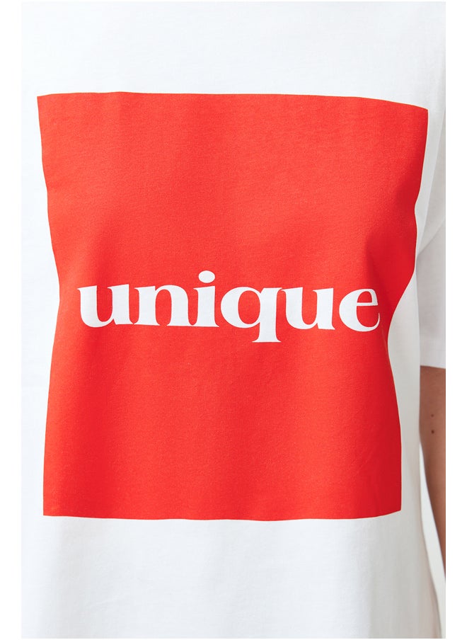 trendyol - White Premium Relaxed/Wide Fit Printed Soft Button Knitted T-Shirt TWOSS24TS00077 - Image 1