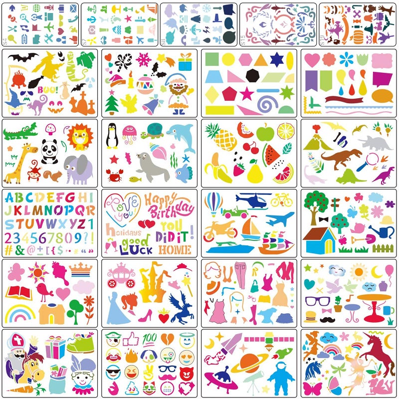 Acoavo Stencil Drawing Kit for Kids, 25 Pcs Plastic Drawing Stencils with 400+ Shapes, Great Birthday Gift for Boy Girl - Image 3