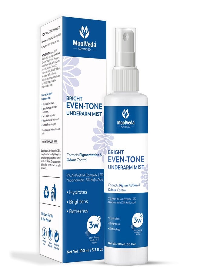 Moolveda Bright Underarm Care Combo | Even-Tone Mist 100ml + 5% AHA BHA Roll On 60ml | Pigmentation Removal & Odour Control | Men & Women - Image 2