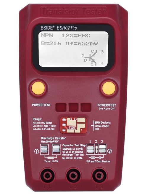 BSIDE ESR02 PRO Transistor Tester SMD Components Checker Mega328 NPN/PNP Diode Resistor Inductor Capacitance ESR Meter with Tweezers