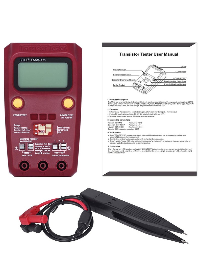 BSIDE ESR02 PRO Transistor Tester SMD Components Checker Mega328 NPN/PNP Diode Resistor Inductor Capacitance ESR Meter with Tweezers