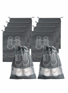 Excefore Travel Shoe Bag,Non-Woven Storage Dustproof with Rope for Men and Women Large Shoes Pouch Packing Organizers, Black - 10 PCS,Grey  - Image 1