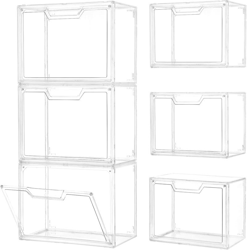 Freebat 3 Pack Clear Storage Bins with Lids, Storage Containers with Magnetic Door, Stackable Acrylic Display Case for Handbags, Cosmetic, Multifunctional Storage Boxes for Dorm, Living Room, Bedroom Storage - Image 1