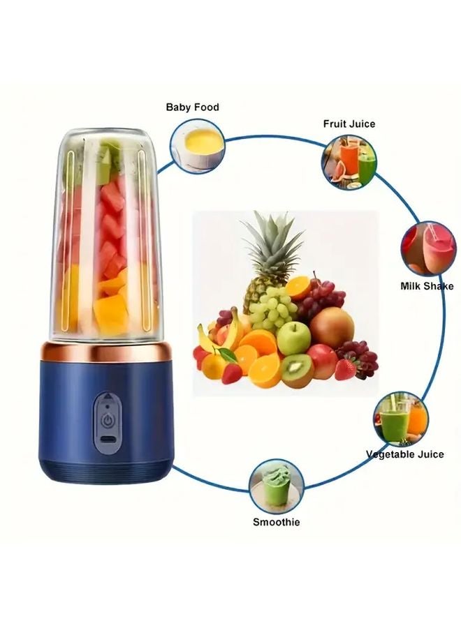 Pink Portable Blender And Juicer USB Rechargeable With 6 Blades Double Cups - Image 4