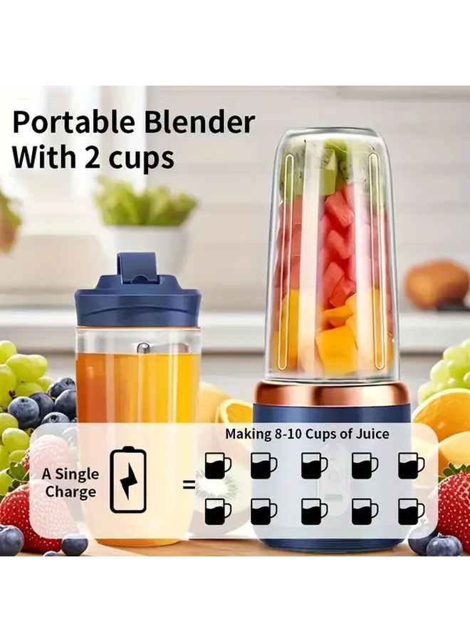Pink Portable Blender And Juicer USB Rechargeable With 6 Blades Double Cups - Image 2