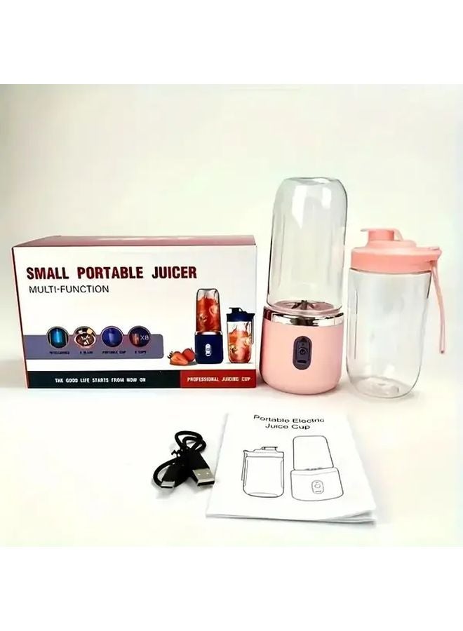 Pink Portable Blender And Juicer USB Rechargeable With 6 Blades Double Cups - Image 1
