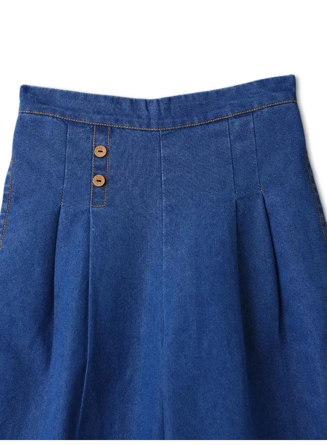 Nautinati  Nautinati Girls' Embroidered Flowers Knife Pleats Wide Leg Denim Jeans for Women | Best Price UAE