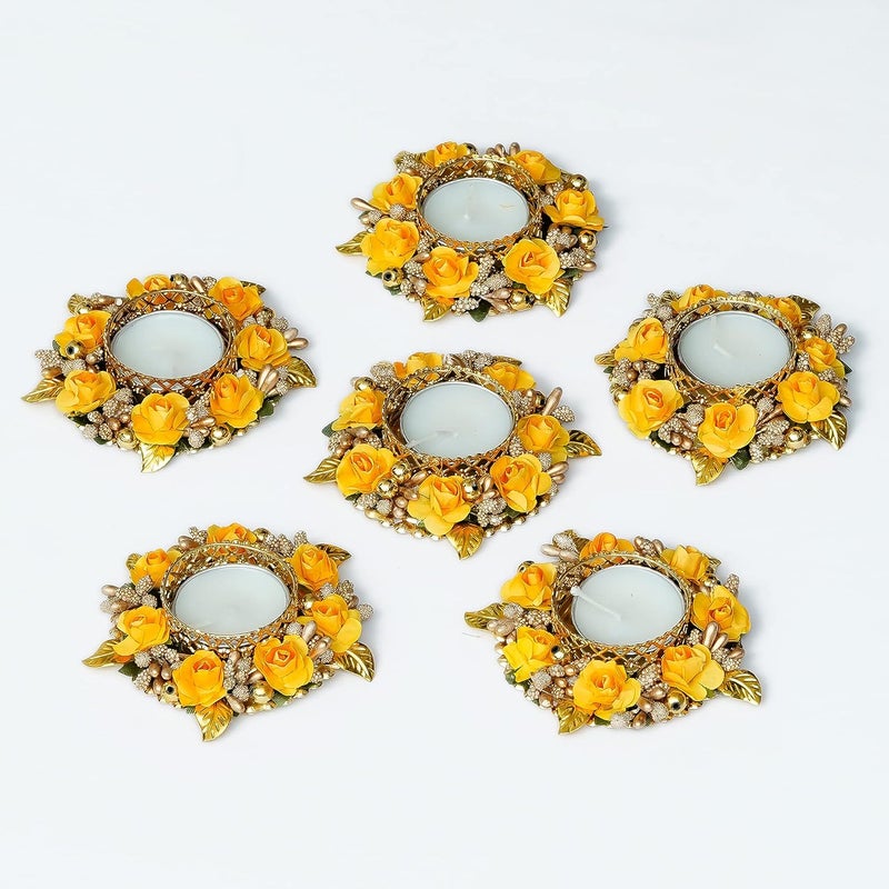 Sanvatsar Home Decorative Diya Set Corporate GiftPlastic Table Diya Diwali Gift DiyaDeepak Candles New Year Gift Christmas Gifts Home Decoration Light Diya Set of 6 Yellow Color