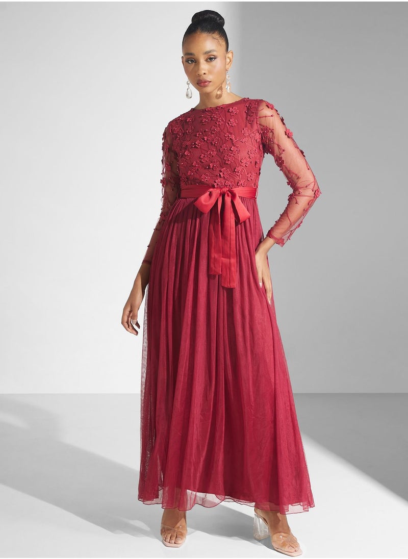 Golden Apple - Embellished Mesh Tiered Dress - Image 1