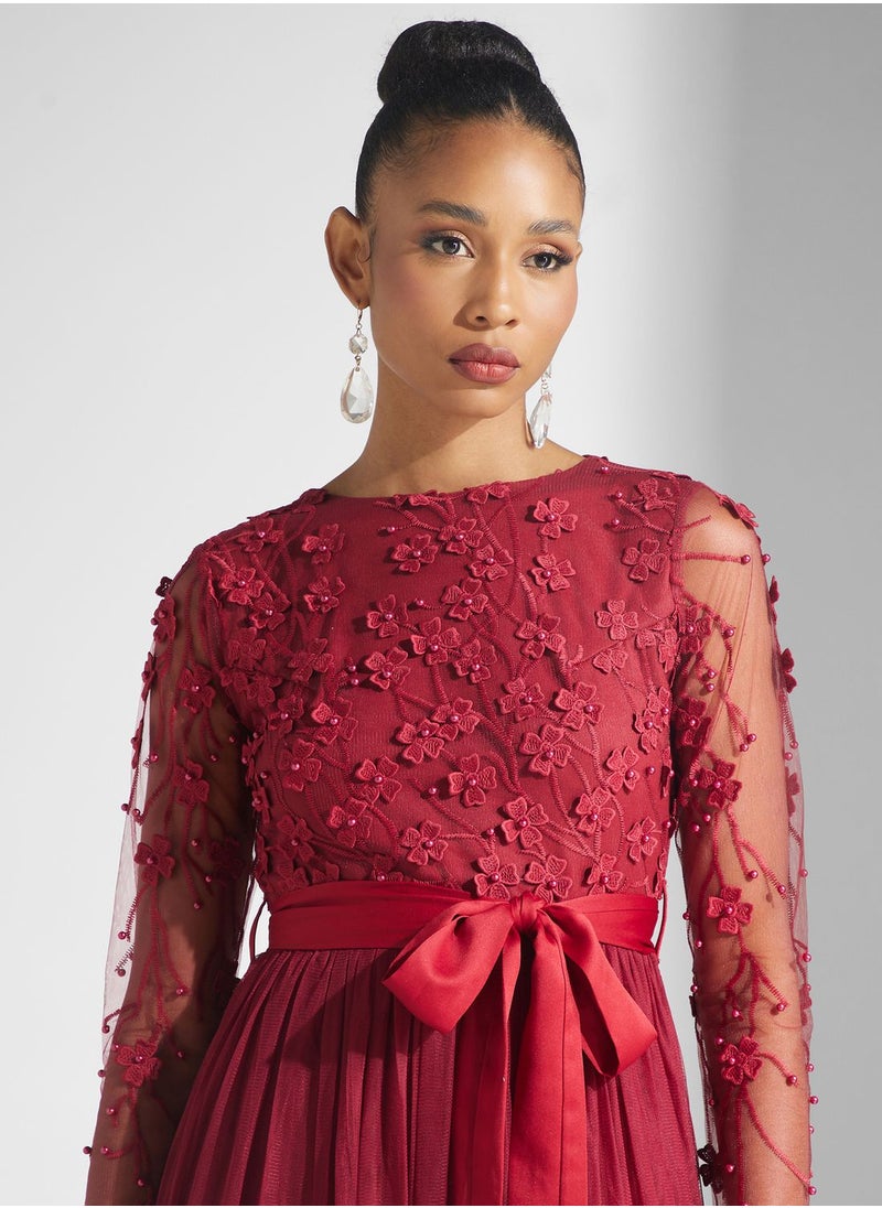 Golden Apple - Embellished Mesh Tiered Dress - Image 1