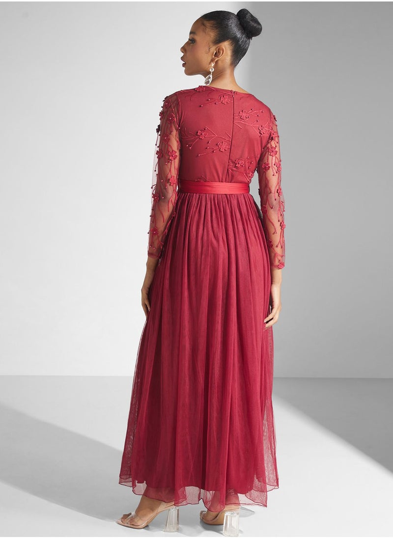 Golden Apple - Embellished Mesh Tiered Dress - Image 1