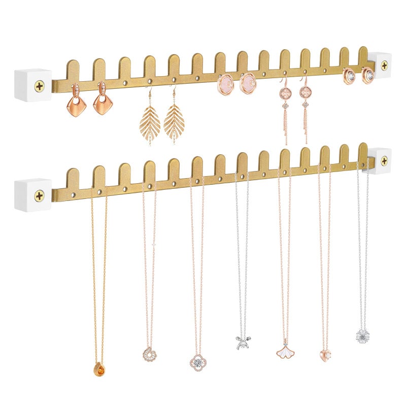 milylove Wall Necklace Holder Hanging Jewelry Organizer 2 Pack Metal Necklace Organizer, Space-saving Jewelry Display for Necklaces & Earringsï¼ŒGoldï¼ŒScrews Included - Image 1