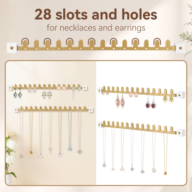 milylove Wall Necklace Holder Hanging Jewelry Organizer 2 Pack Metal Necklace Organizer, Space-saving Jewelry Display for Necklaces & Earringsï¼ŒGoldï¼ŒScrews Included - Image 5