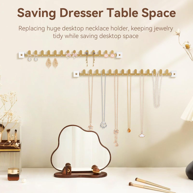 milylove Wall Necklace Holder Hanging Jewelry Organizer 2 Pack Metal Necklace Organizer, Space-saving Jewelry Display for Necklaces & Earringsï¼ŒGoldï¼ŒScrews Included - Image 4