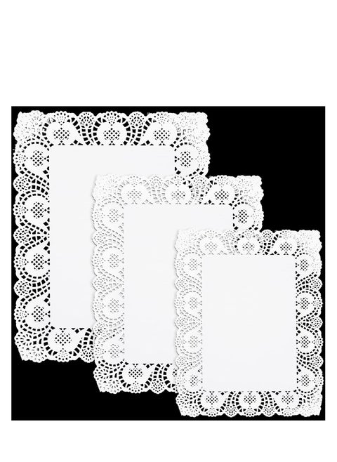 150 Pcs 3 Sizes Rectangle Paper Doilies Lace Placemats Disposable Greaseproof White for Table Wedding Birthday Cakes Desserts Food Decoration