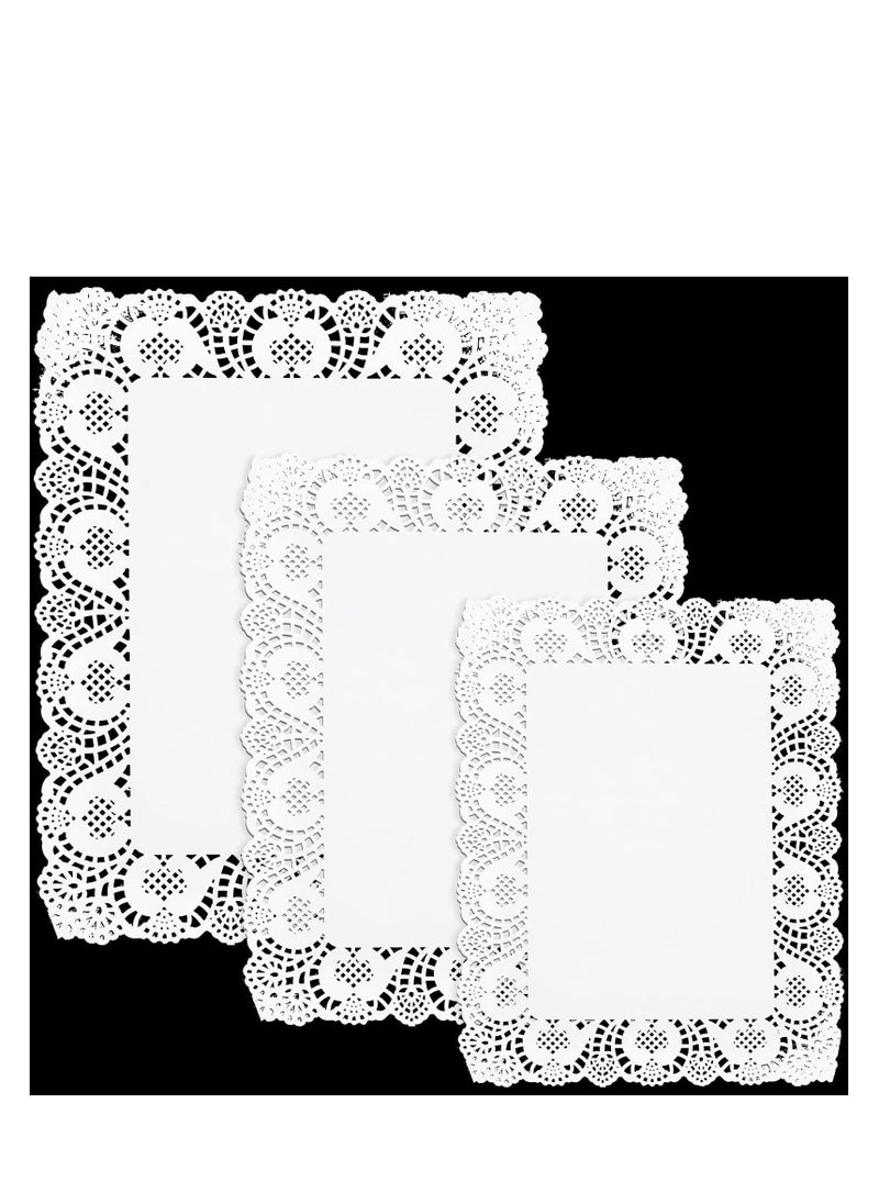 150 Pcs 3 Sizes Rectangle Paper Doilies Lace Placemats Disposable Greaseproof White for Table Wedding Birthday Cakes Desserts Food Decoration
