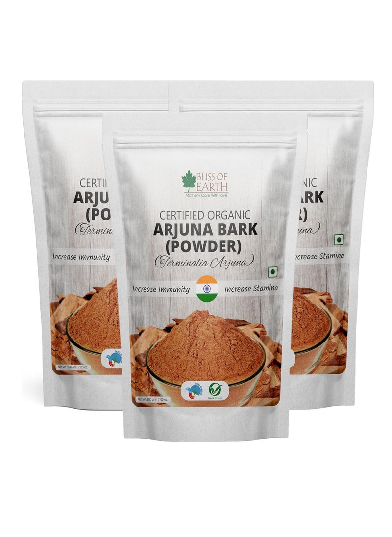 BLISS OF EARTH Arjuna Bark Powder 200g  Herbal Supplement for Heart Health and Blood Pressure Organic Natural Cardiovascular Support Pack of 3  - Image 1