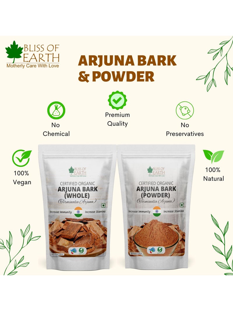 BLISS OF EARTH Arjuna Bark Powder 200g  Herbal Supplement for Heart Health and Blood Pressure Organic Natural Cardiovascular Support Pack of 3  - Image 3