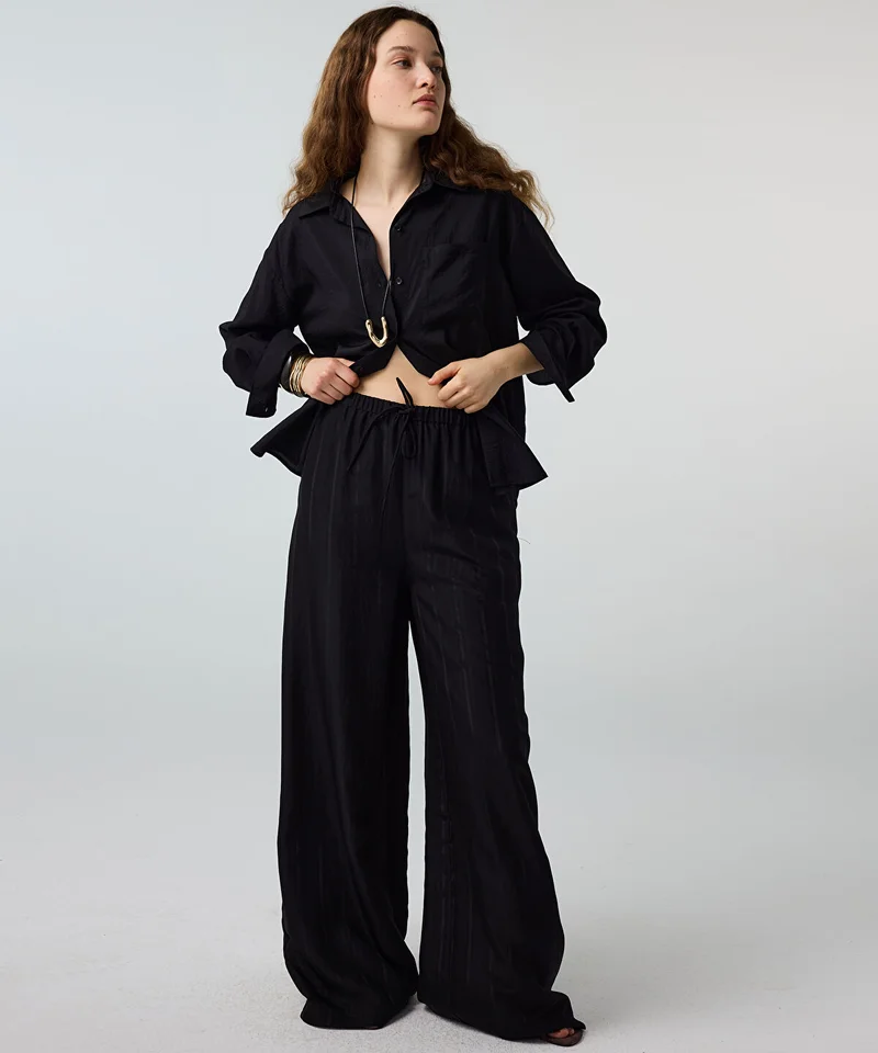 Ipekyol Self-Stripe Wide-Leg Trousers